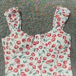 Derek Heart White Cherry Print Square Neck Crop Top